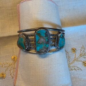 Native American Turquoise Silver Cuff Bracelet
